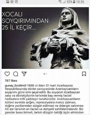 Günay İbrahimli "31 Mart Soyqırımı"nı "Xocalı Faciəsi" ilə səhv saldı + FOTOFAKT