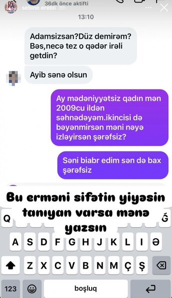 Səbinə izləyicisinin ona yazdığı mesajları yayımlayıb hədələdi - FOTO