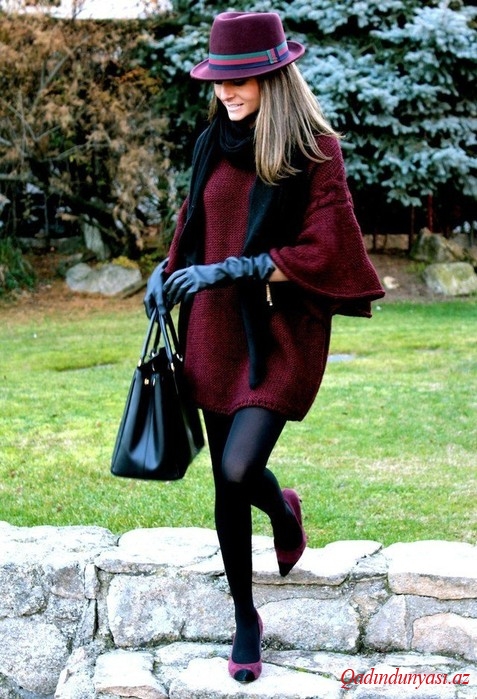 2015-ci ilin qış trendi tünd qırmızı rəngidir - Foto