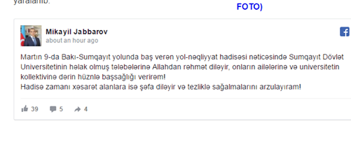 Nazir Sumqayıt yolunda ölən tələbələrdən yazdı - FOTO