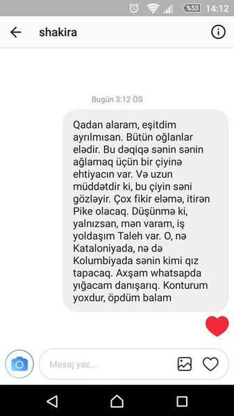 Azərbaycanda hamı Şakiraya göndərilən bu mesajdan danışır: "Qadan alaram, axşam yığacam"
