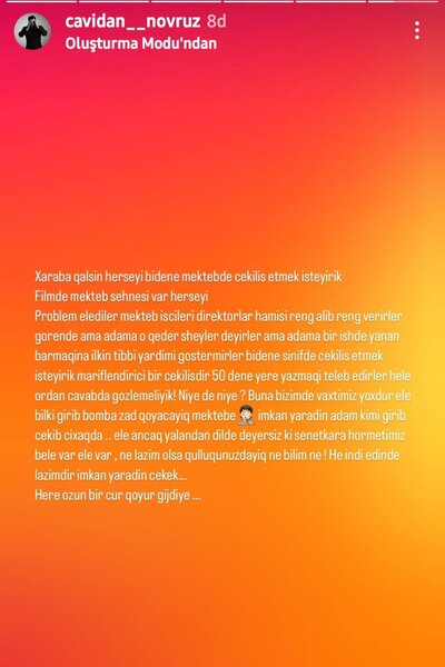 Məktəblərdə çəkilişə icazə vermirlər, elə bil nə isə törədəcəyik' - Aktyor etiraz etdi