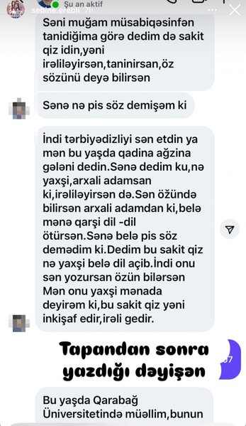 Səbinə izləyicisinin ona yazdığı mesajları yayımlayıb hədələdi - FOTO