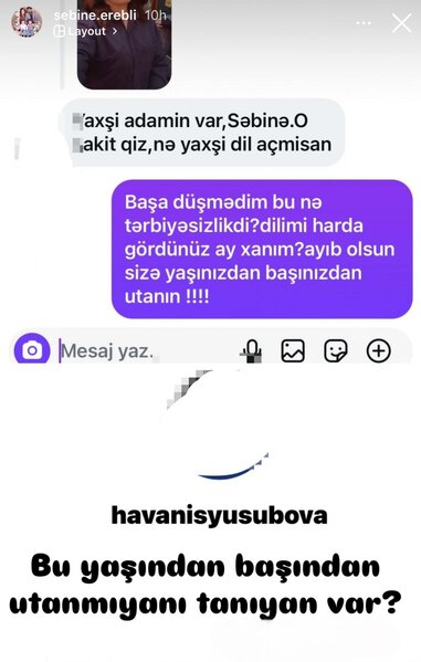 Səbinə izləyicisinin ona yazdığı mesajları yayımlayıb hədələdi - FOTO