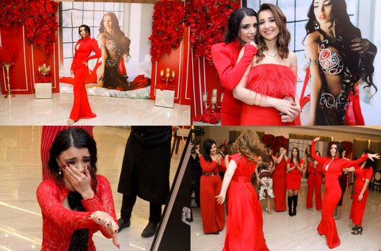 Rəqqasə ad günü etdi, hamı qırmızı geyindi - Fotolar